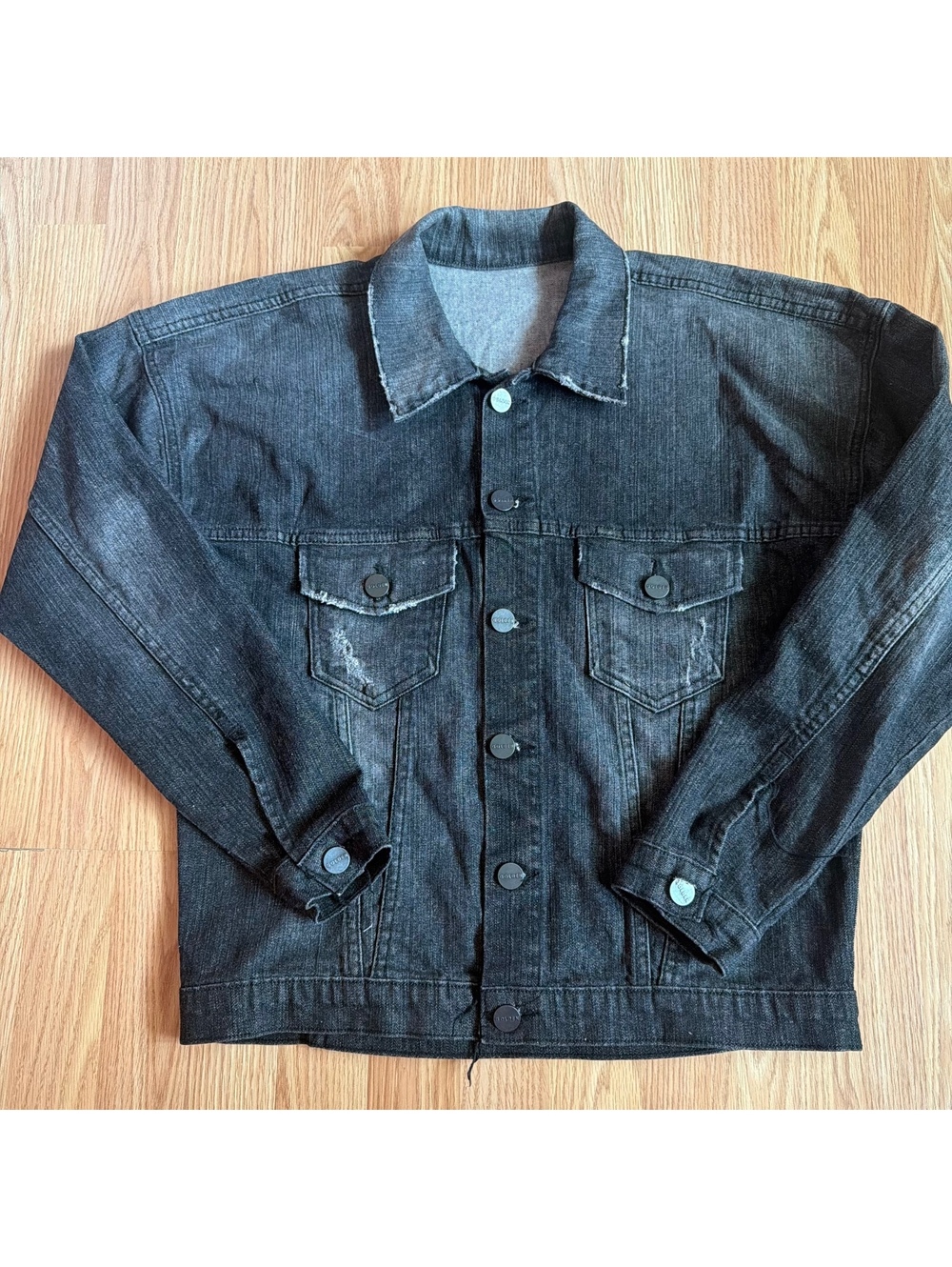 Golden Brand Black Washed Denim Jacket Distressed size Medium